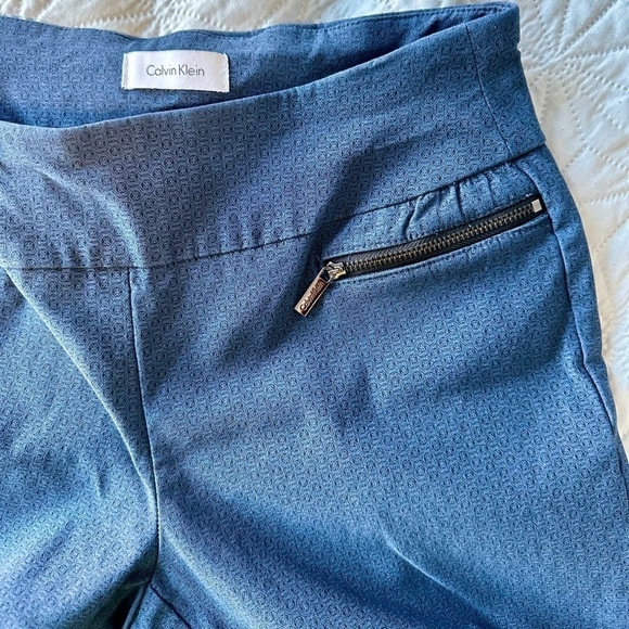 CALVIN KLEIN DARK BLUE PATTERNED PONTE SKINNY PANTS  SIZE XS - Picture 7 of 9